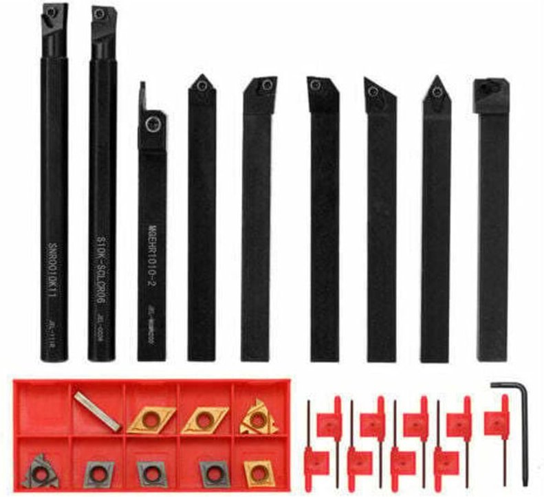 9-teiliges Drehwerkzeug-Set, hohe Härte, Metall-Fräser, Drehwerkzeughalter, cnc, mit Klampe, 10 mm Klinge