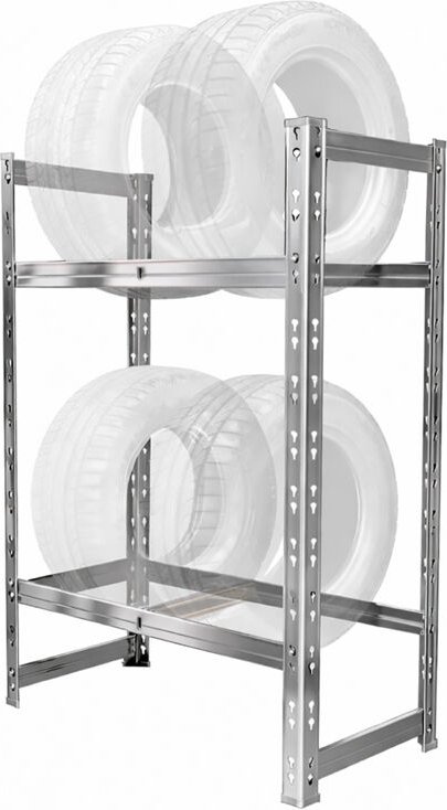 Relaxdays Reifenregal für 4 Reifen, HxBxT: 100 x 60 x 35 cm, 150 kg je Ebene, Räderregal, Stecksystem, Stahl, silber
