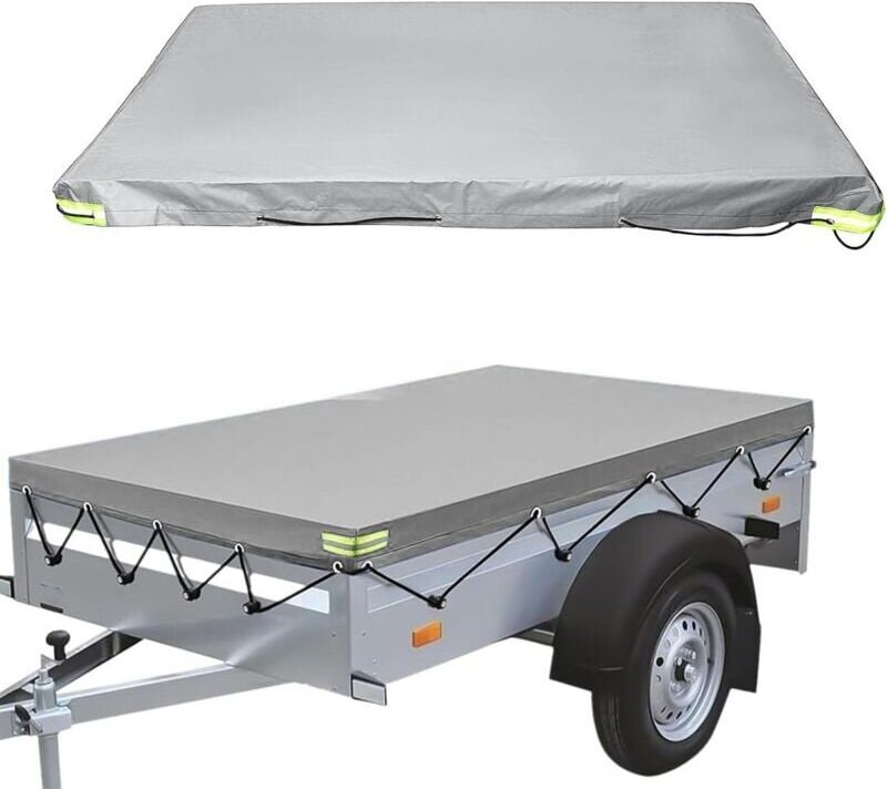 Flache Anhängerplane – 214 x 122 x 13 cm – 420 d – staubdicht – für 750 kg Anhänger – Grau - Lntyq
