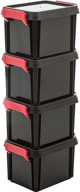 Iris Ohyama - Kunststoff-Aufbewahrungsbox, 2-Liter-Garage-Aufbewahrungsbox, 4er-Set, stapelbar, MBX-2, Schwarz, stapelba...
