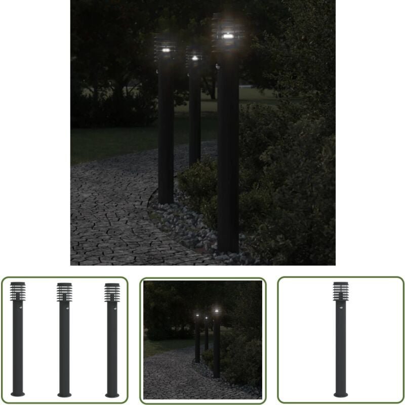 Wegeleuchten mit Bewegungsmelder 3 Stk. Schwarz 110cm Edelstahl - Outdoor-Beleuchtung - Gartenlampe - LED-Lampe - Bewegu...