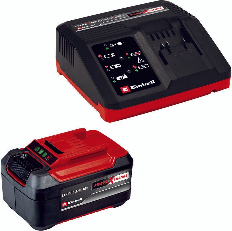 Original Einhell Starter Kit 5,2 Ah Akku und Fastcharger Power X-Change (Li-Ion, 18 v, 80 min Ladezeit, passend für alle...