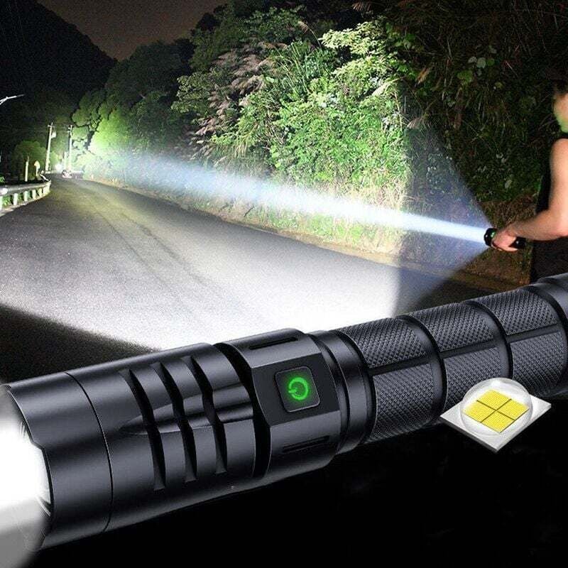 Thumbnail - LED-Taschenlampe, extrem leistungsstark, 10.000 Lumen, USB wiederaufladbar, taktische Militär-Taschenlampe, 5 Modi, IPX4...