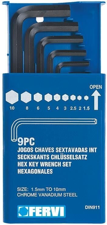 Satz mit 9 L-formigen Innensechskantschlusseln Fervi 0269