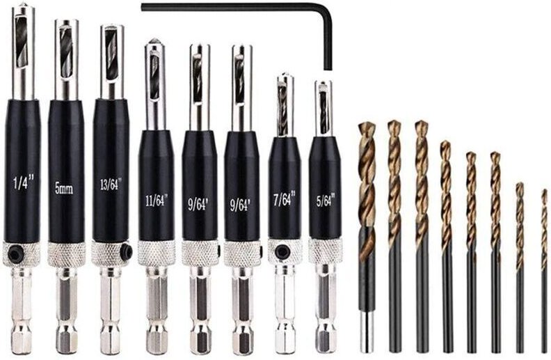 Holzbohrer – Set mit 16 selbstzentrierenden HSS-Bohrern – Für Hartholz – Inklusive Innensechskantschlüssel – Größen 5/64...