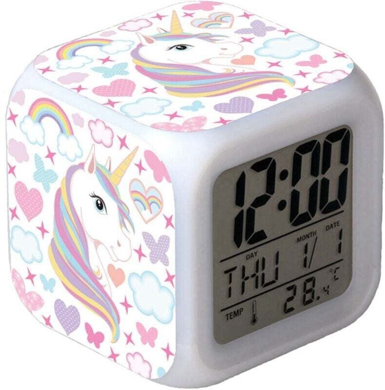 Einhorn-Wecker für Kinder, Nachtlicht-Wecker für Mädchen, Digitaler Wecker, Tickenloser Wecker für Schulanfänger, Gesche...