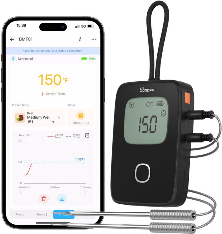 SONOFF Fleischthermometer Kochen for Grill, Smoker, Ofen, BBQ