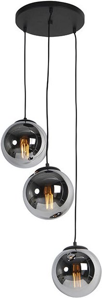 Art-Deco-Pendelleuchte schwarz mit Rauchglas 3-flammig - Pallon