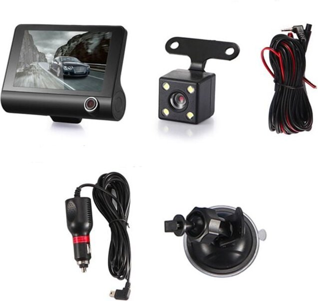 Tlily - 4 Zoll Auto dvr Dashcam Dash Kamera hd Bildschirm 1080P 3 Objektiv Video Recorder Vorne + Innen + Rückansicht Ca...