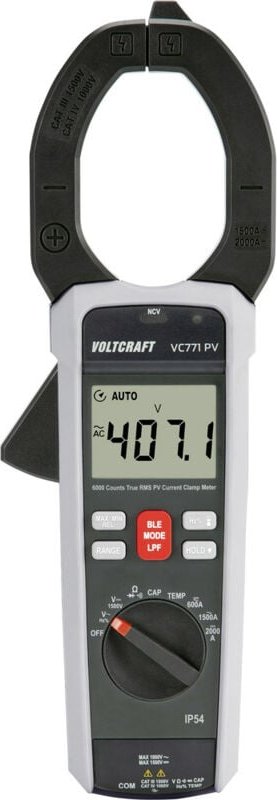 VOLTCRAFT VC771 PV STROMZANGE 2000 A (DC), 1500 A (AC) digital CAT III 1500 V, CAT IV 1000 V, LPF,