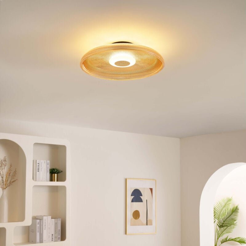 Runde LED-Decken- oder Wandleuchte strukturiertes Bernsteinglas - Ossara