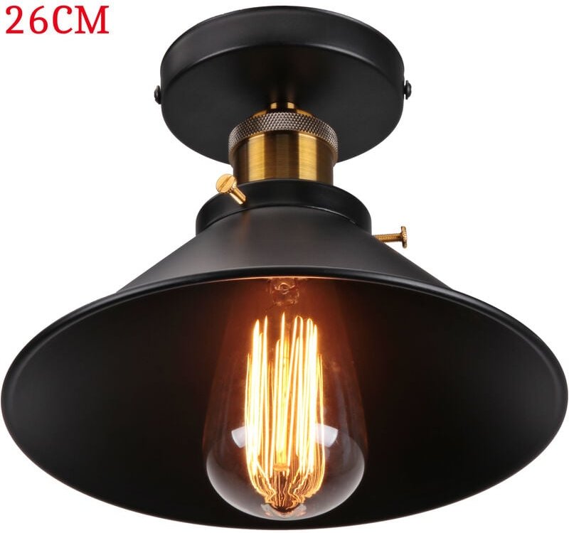 Axhup - Deckenleuchte Vintage Retro Deckenlampe Industriell Eisen Lampenschirm Hutform 26cm Schwarz 1PCS