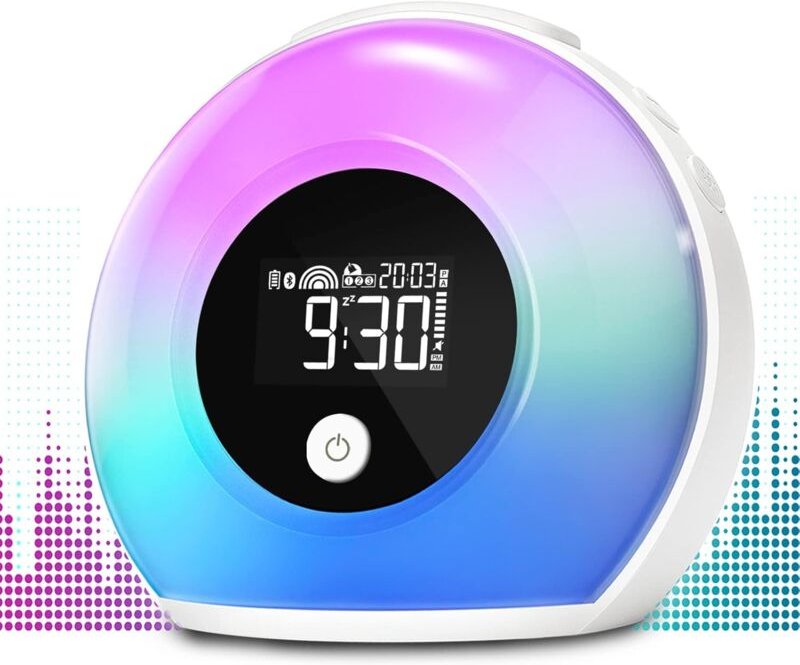 Aougo - Nachtlicht, digitaler Wecker, Uhr mit Licht und Bluetooth-Lautsprecher, geeignet für Kinder, Jugendliche