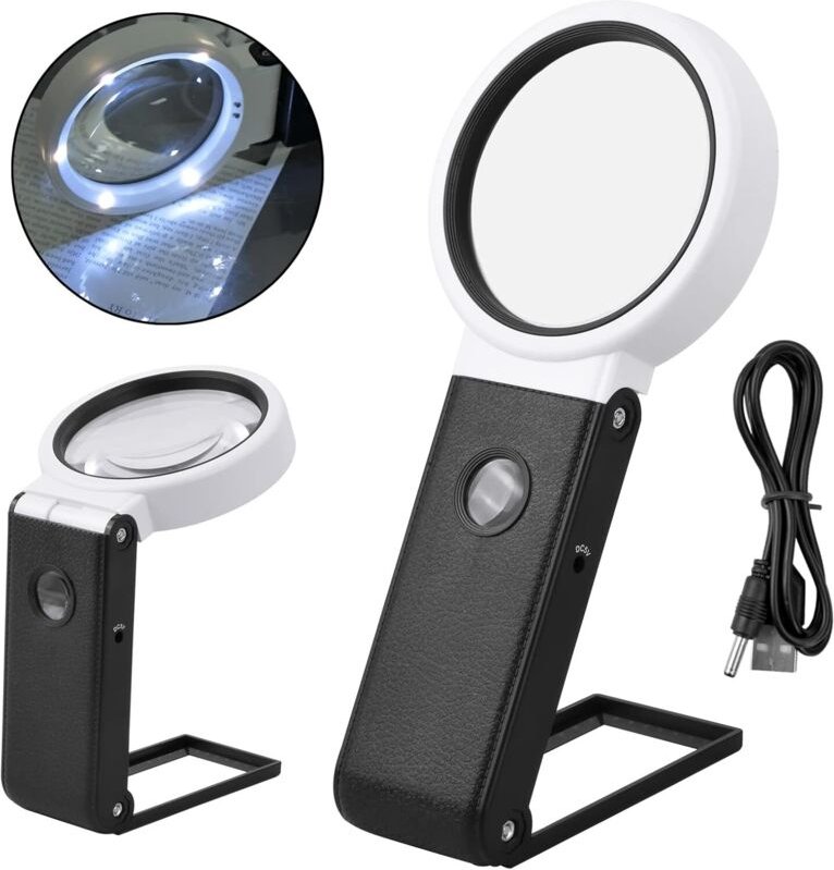 6-fache beleuchtete Leselupe, leistungsstarke Lupe, riesige Leselupe mit rutschfestem Griff für Schmuck, Senioren, Sehbe...
