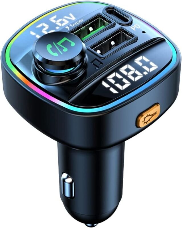Bluetooth-FM-Transmitter fürs Auto – Freisprechfunktion, Dual-Display, QC3.0-Schnellladung und 20-W-USB-C-PD, Bluetooth-...