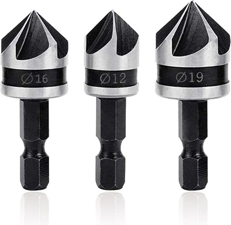 Sollbry - Stück 90-Grad-Fasenschneider, 5 Nuten, Senker, Senker, Senker, Bohrer, 1/4 Zoll, Stahl, Sechskantschaft, 12 mm...