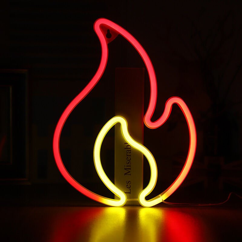 Flammen-Neonreklame zur Wandmontage, gelb-rotes LED-Neon-Schild, Feuer-Neon-Nachtlicht für Schlafzimmer B