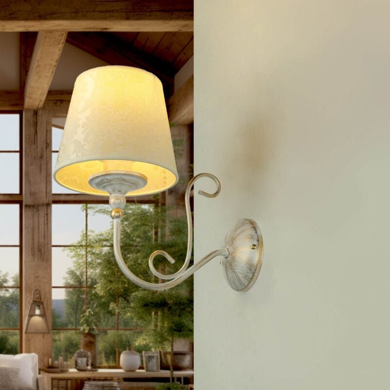 Licht-erlebnisse - Wandlampe Stoff Schirm Shabby Weiß Gold Schlafzimmer Wohnzimmer
