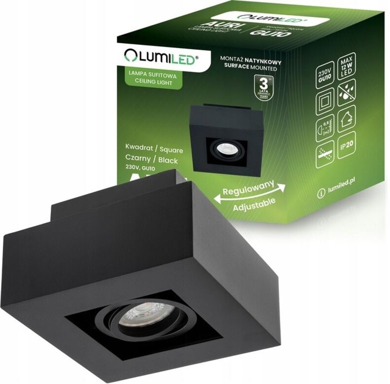 Halogen-Aufbau-Deckenleuchte, quadratisch, beweglich, schwarz, GU10