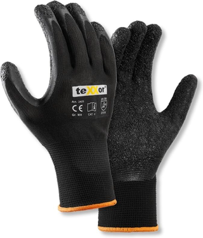 teXXor® Polyester-Strickhandschuhe LATEX schwarz/schwarz Kat. 2 24259 Gr.9