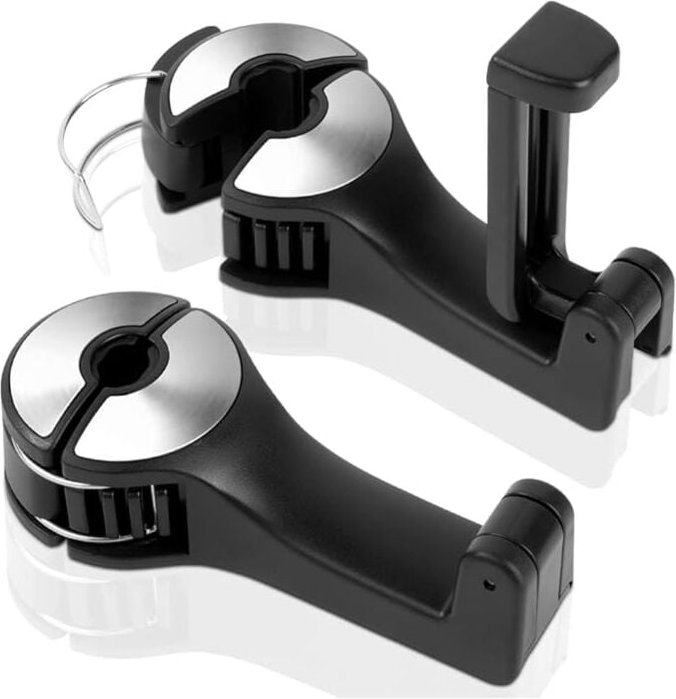 Thumbnail - Auto Kopfstützen Haken, 2 Stück 2 in 1 Autositzhaken mit Handyhalterung 360° Versteckter Haken Drehbar Einstellbar Multi...