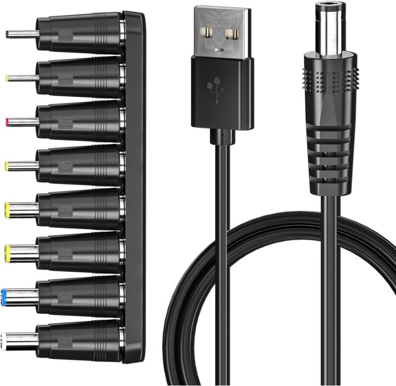 Thumbnail - USB-zu-DC-Stromkabel, universelles 5-V-DC-Ladenetzkabel mit 8 austauschbaren Anschlüssen, Adapter für Router, Mini-Lüfte...