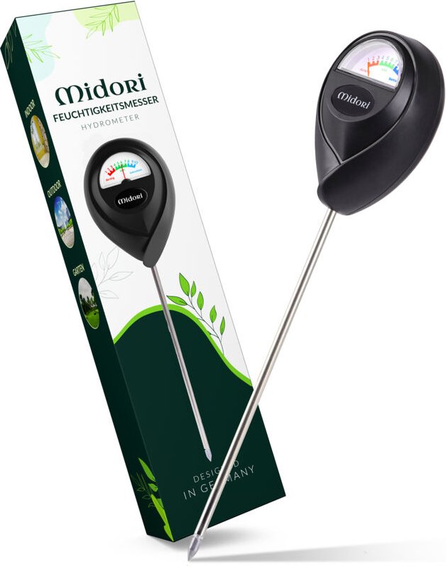 Midori - 1 x Boden-Feuchtigkeitsmesser Messgerät Hydrometer Pflanzen Schwarz 17,5 cm Sonde