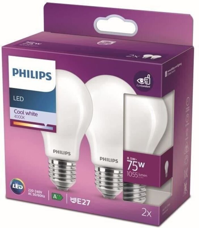 Philips Led-Birne Äquivalent 75w E27 Kaltweiß Nicht Dimmbar, Glas, 2er-Set Philips Von Signify 8718699763657