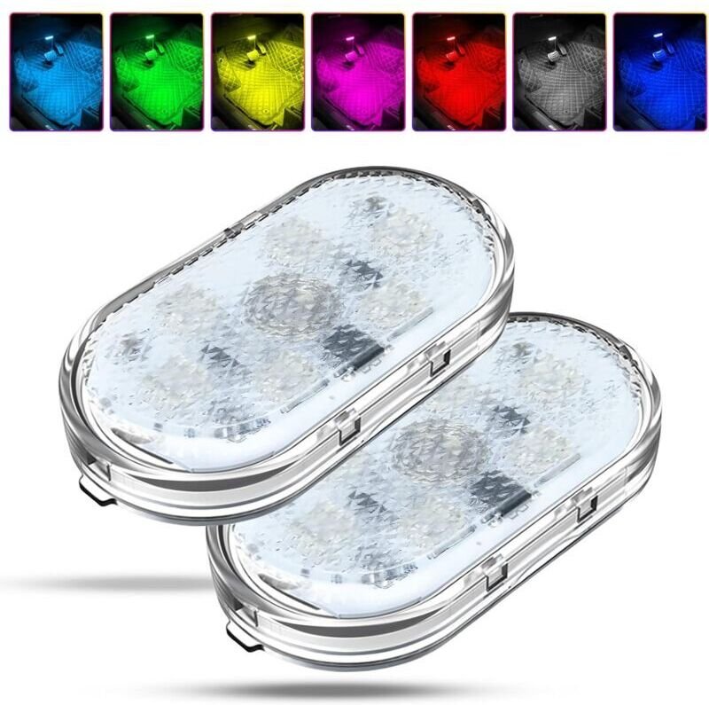 2er-Pack RGB-Autoinnenraumbeleuchtung, Autoinnenraumlampe mit Touch-Schalter, LED-Autoinnenraumbeleuchtung, mehrfarbige ...