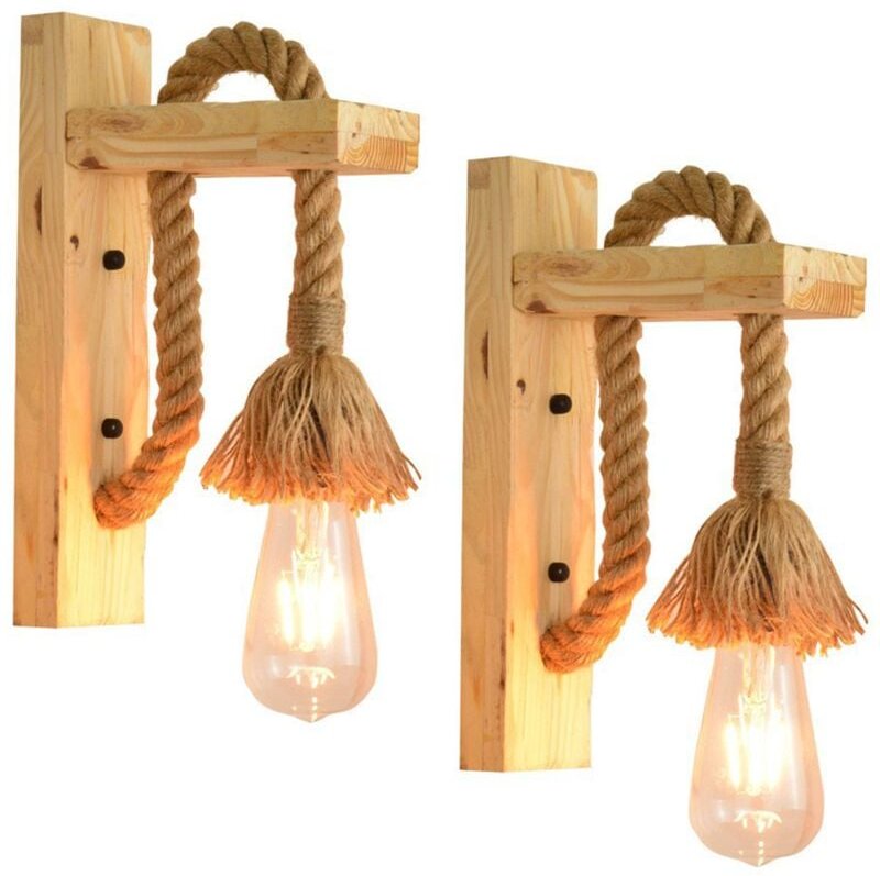 Industrielle Innenwandleuchte, Ultrixe dekorative Wandleuchte aus Holz, Hanfseil-Wandlampen für Café, Hotel, Restaurant,...