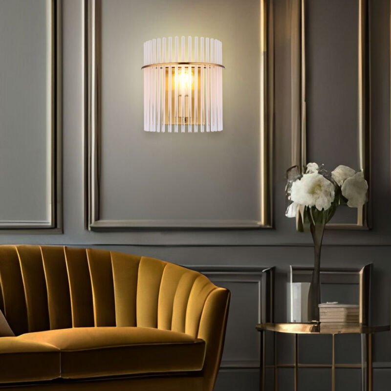 Thumbnail - Wandleuchte Glasstäbe Wohnzimmerlampe gold opal Wandlampe Schlafzimmer, Metall, led 7W 806Lm warmweiß, LxBxH 12,5x25x26 ...