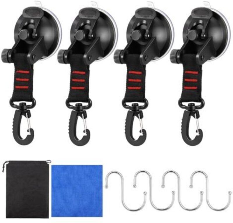 4-teiliges Saugnapf-Haken-Set, leistungsstarker Saugnapfhaken mit S-Haken, Saugnäpfe mit Haken, um 360° drehbarer D-Ring...
