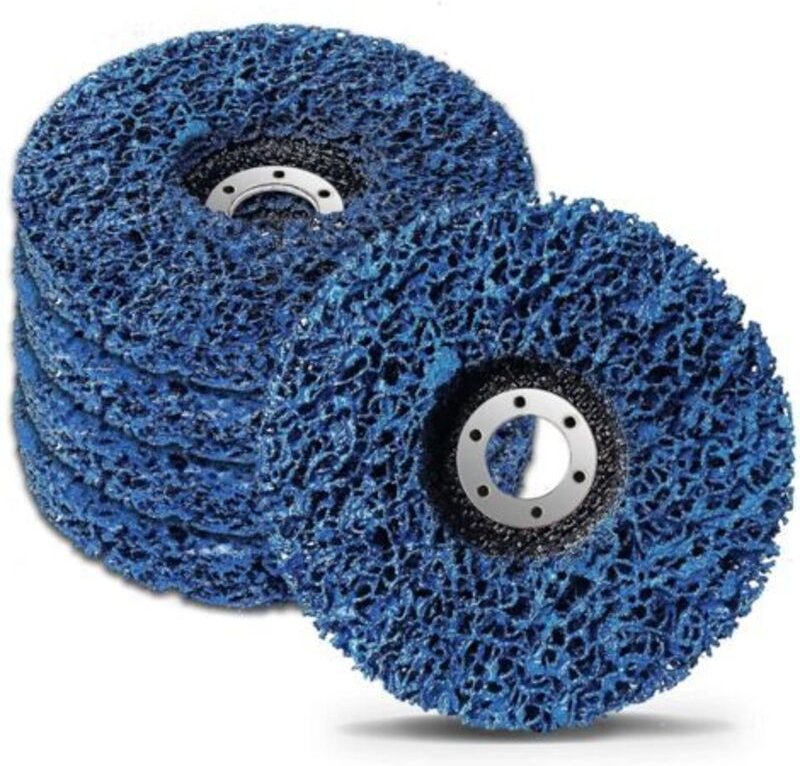 5 Stück Reinigungsscheibe (Blau) 125 mm, Farbentferner-Scheibe, Poly-Streifen-Schleifscheibe, Rostfarbenentferner, Reini...