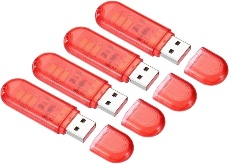 USB-Nachtlicht, 4er-Set kleine, tragbare LED-Lampen mit Stecker, 3 Leuchtperlen und Berührungsschalter, USB-Licht, Rot