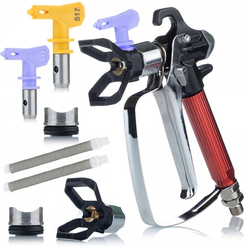 Rosfix Set UltraSpray RedJet RJ1 – Farbspritzpistole mit 2x Düse 517 & 2x Filter 3000 psi, 1/4" Anschluss Für Acryl, Lat...