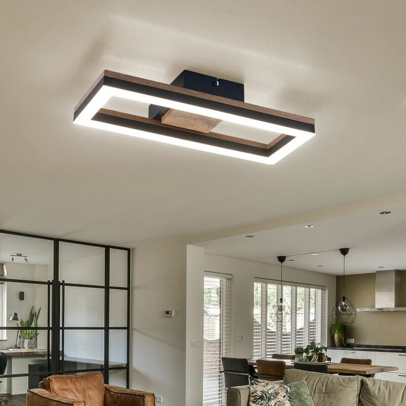 Led Deckenlampe Deckenleuchte Wohnzimmerleuchte Esszimmerlampe Schlafzimmerlampe, Metall Holzoptik schwarz Kunststoff, 1...