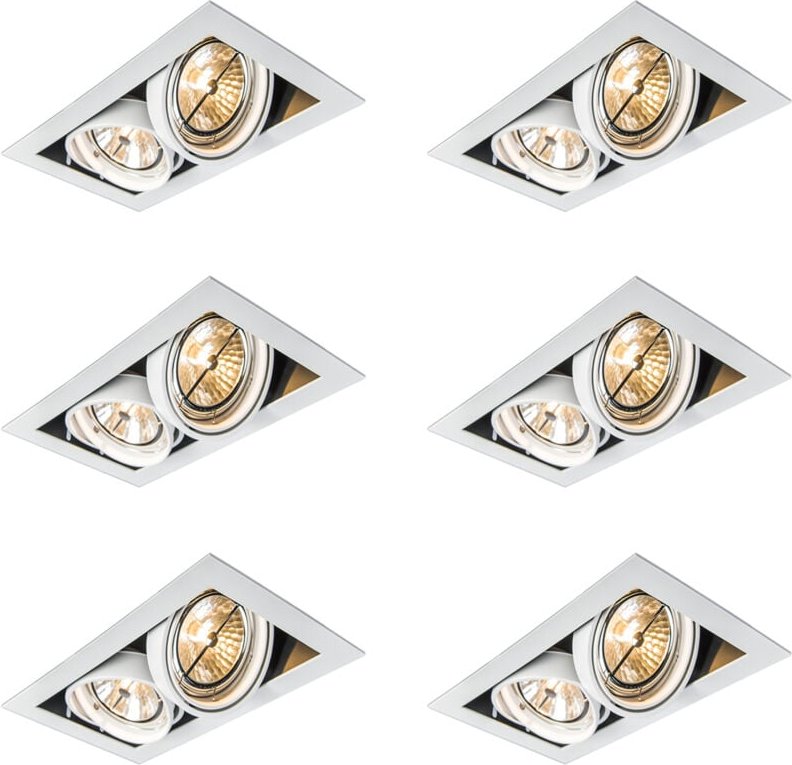 Set mit 6 Einbaustrahlern Weiß AR111 Verstellbar 2-Lichter - Oneon