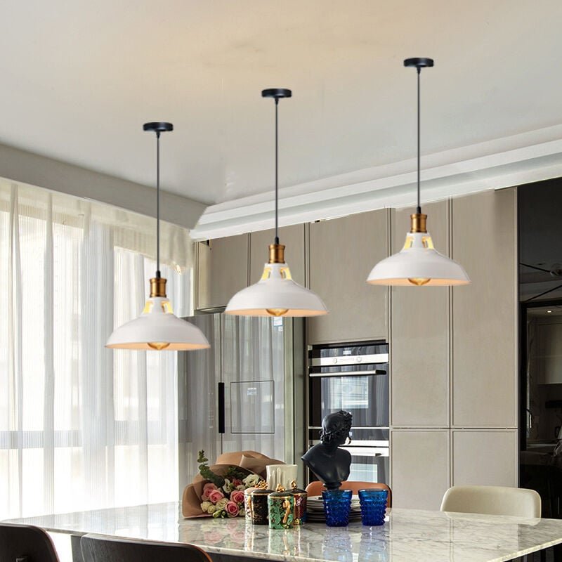 Pendelleuchte Lampenschirm Retro Hängelampe aus Metall Edisen E27 Lampe für Loft Esszimmer Wohnzimmer Flur Weiß - 3PCS
