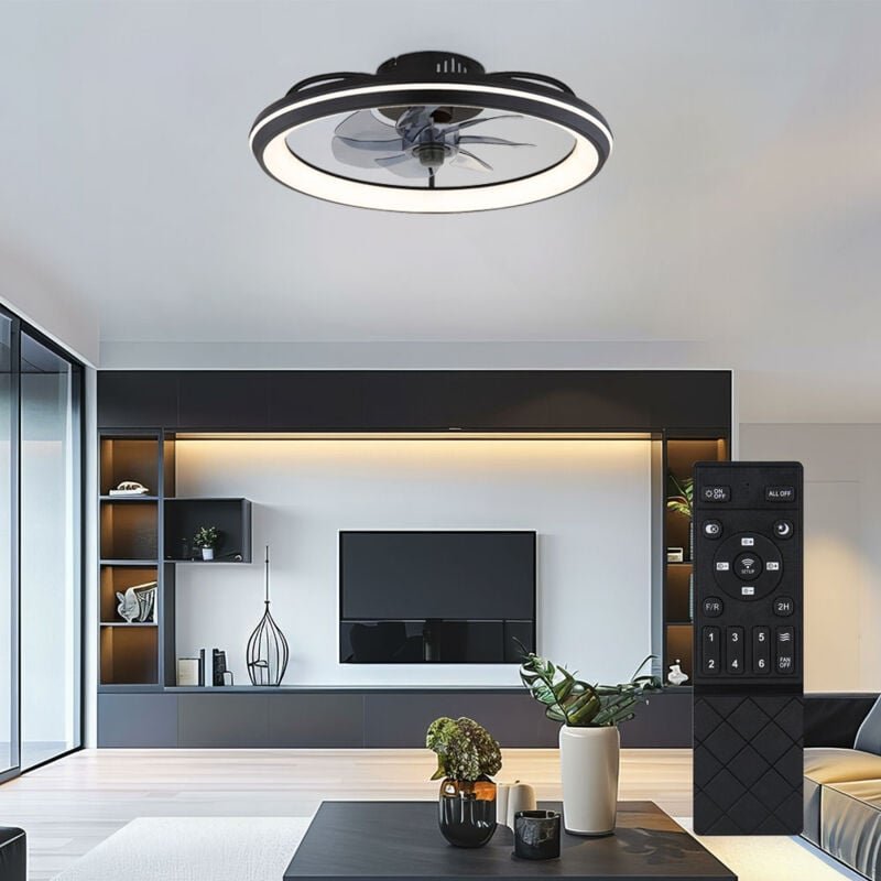 Led Deckenventilator mit Fernbedienung Deckenleuchte cct dimmbar Ventilator rauch schwarz, Vor-Rücklauf 6-Stufen, 40W 20...