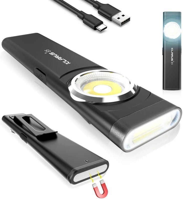 E5 Mini Flat EDC USB C wiederaufladbare Taschenlampe, 470 Lumen Cob-Arbeitsleuchte mit Magnetfuß und Schnallenclip. Geei...