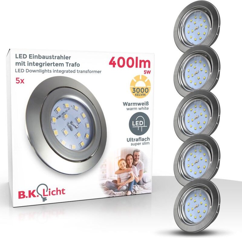 Thumbnail - B.k.licht - Einbauspot 68mm 5er Set - 230V, 4,8W, 400lm, led, warmweiß, matt-nickel