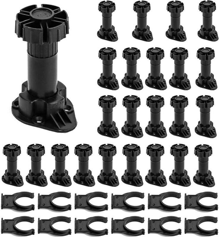 24 Stück Kunststoff-Schrankfüße, Möbelfüße, verstellbare Möbelfüße, schwarze Kunststoff-Möbelfüße (80 mm–100 mm)