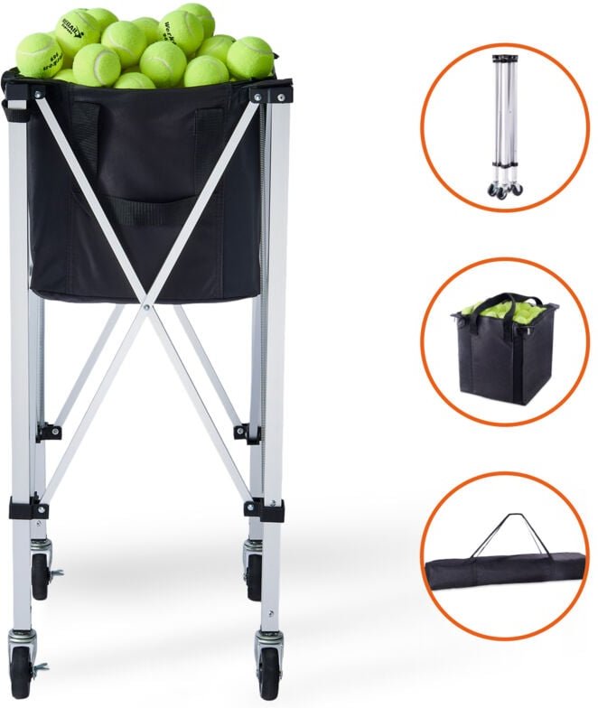 Mophorn - Faltbarer Tennisballbehälter, fasst 150 Bälle, leichter Wagen aus Aluminiumlegierung mit Rädern, abnehmbare Ta...