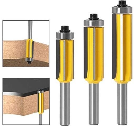 8-mm-Schaft-Holzfräser mit 4 Klingen, 3-teiliges Finishing-Muster-Vorlagen-Fräser-Set, Schaft-Bündigfräser