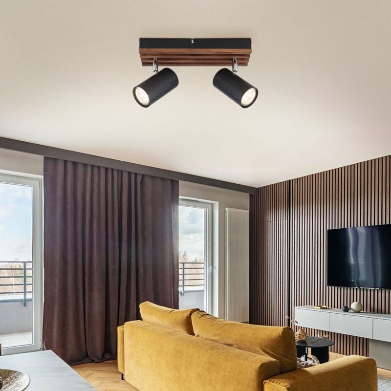Deckenleuchte Deckenlampe Holz Schlafzimmerlampe 2 flammig beweglich schwarz