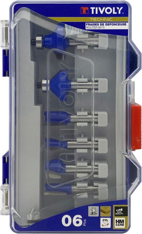 Box mit 6 Fräsern in verschiedenen Formen – 8-mm-Schaft - Tivoly