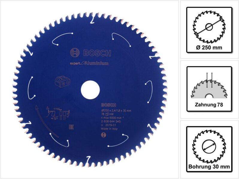 Bosch Kreissägeblatt Expert for Aluminium 250x1,8x30mm 78 Zähne ( 2608644545 )