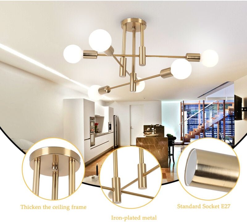 Deckenleuchte Metall E27 Deckenleuchte Moderne Industrielle, Kronleuchter 6 Edison Fassungen, Aufhängung Innenbeleuchtun...