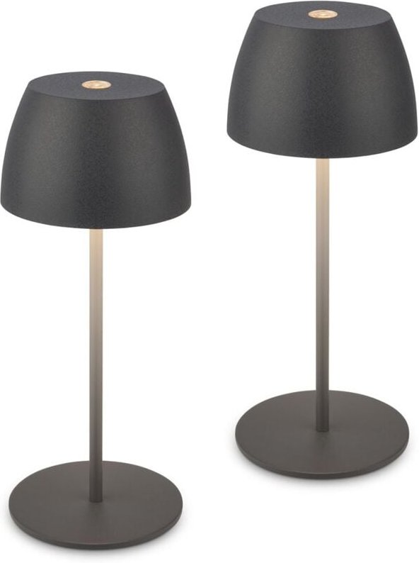 Serina 2er Set Mini led Tischlampe kabellos IP44, Dimmbar, Touch, Spritzwasserschutz, akku, Anthrazit, Ø8 x 20 cm - Bril...