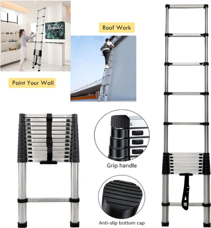 Teleskopleiter Kappleiter Ausziehleiter Mehrzweckleiter Anlegeleiter 3.8m 12.5ft
